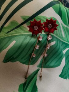 Floral Red Lond Earrings