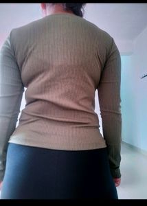 Olive Green Ribbed Body Fitted Top