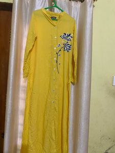 Yellow Floral Embroidered Kurta With Pent