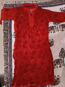 Red Embroidered Kurta