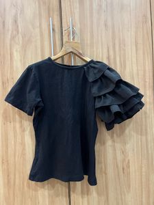 Black Ruffled Sleeve Top