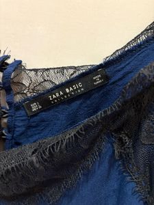 Zara Navy Lace Trim Top