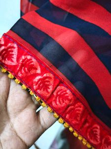 Red &amp; Blue Soft Chiffon Saree With Running Blouse