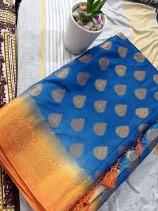 Elegant Blue & Gold Saree