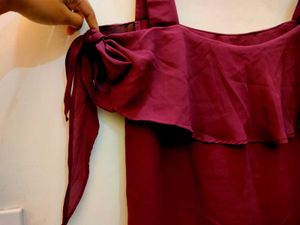 Burgundy off Shoulder Ruffle Top
