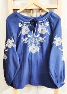 Embroidered Blue Peasant Blouse Size'44