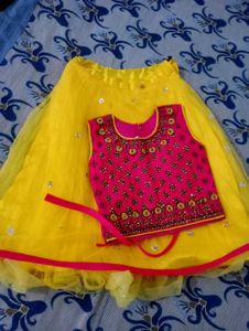 Baby Pink Frock And Yellow Crop Top