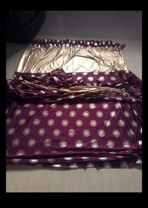 Purple & Gold Satin Silk Printed Saree