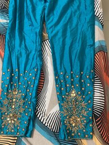 Elegant Teal Indian Outfit with Gold Stone
