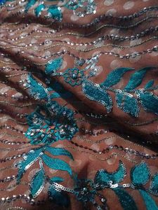 Royal Blue &amp; Gold Embellished Fabric
