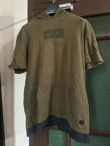 Used Wrogn Hooded T-Shirt | Olive Green | Oversize