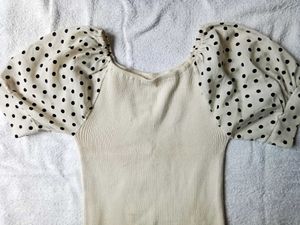 Polka Dot Sleeve Knit Top