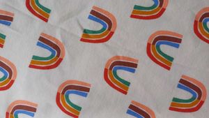 Rainbow Print Mock Neck Tee