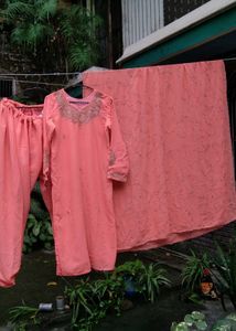 Zari work Peach Kurta Set