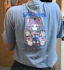 Blue Graphic Print Crop Top