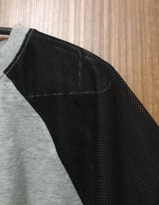 Black Mesh Sleeves Grey T-shirt For Women