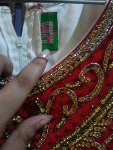 Red &amp; White Embroidered Lehenga