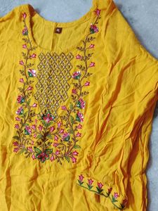 Yellow Embroidered Kurti Dress