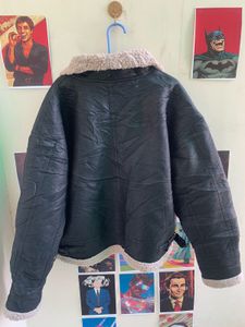 Black Faux Leather Aviator Jacket