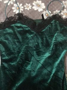 Zara Emerald Green Lace Trim Slip Dress