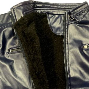Stylish Navy Blue Leather Jacket For Man Size XXL