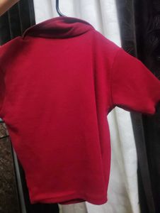 Red Ribbed Polo Top
