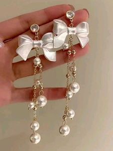 Bow & Pearl Dangle Earrings