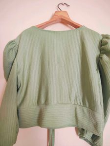 Green Puff Sleeve Tie Top