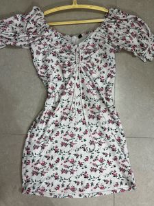 Korean Floral Print Puff Sleeve Dress