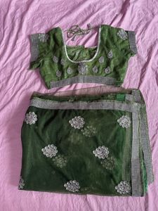 Olive Green Embellished Saree