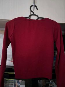 Red Ribbon Tie Long Sleeve Top