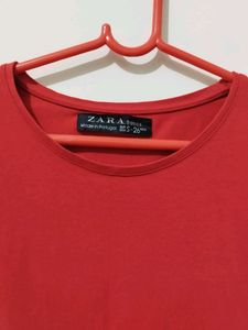 Zara Stretchable Red Rust T-Shirt