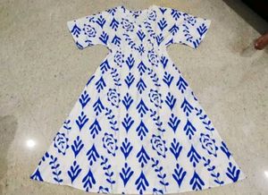 Blue &amp; White Print Midi Dress 👗4XL