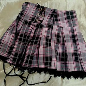 Pink mini Plaid Pleated Skirt