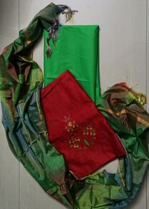 Beautiful New Red And Green Churidar Material