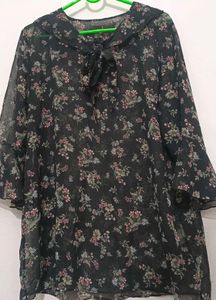Floral Chiffon Tie-Neck Top