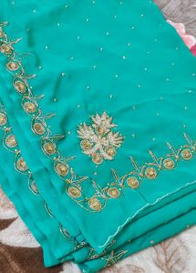 Teal Embroidered Saree