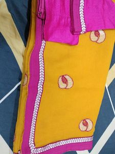 Yellow Pink Saree With Blouse