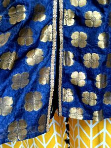 Floral Print Navy Blue Kurta