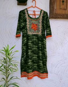 Olive Embroidery Work Kurta