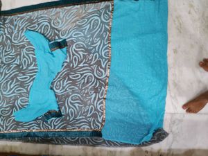 Teal and Gray Sari with Blouse