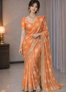 Elegant peach Floral Saree