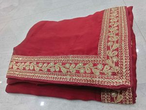 Elegant Red Saree with Lace Work