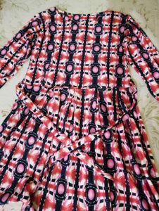 Patterned Midi Dress with Belt