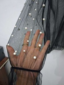 Tie Up Sheer Black Pearl Beaded Top
