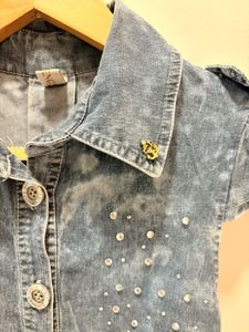 Denim Mini Dress with Embellishments