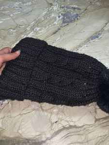 Black Knit Beanie with Pom