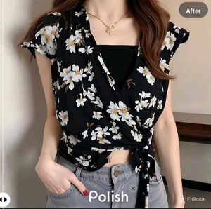 New With Tag Korean Half Bow Crop Top