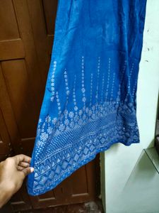 Blue Printed Kurta With Shrug