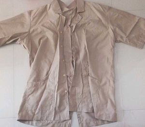 Beige Short Sleeve Button Down